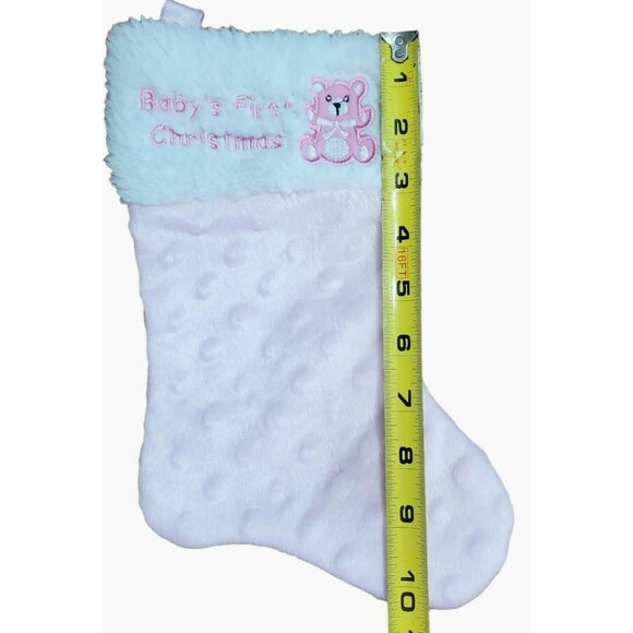 Baby's 1st Christmas Stocking & Hat Bear Pink White Plush Fur Holiday Santa Cap - Picture 7 of 7